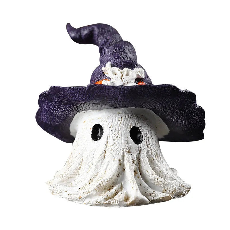 Handmade resin wizard hat ornament in black and purple for Halloween and Christmas decoration.