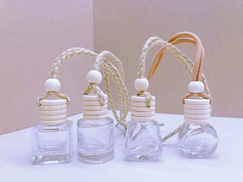 Glass car perfume pendant fragrance with refillable bottle in multiple pendant style options