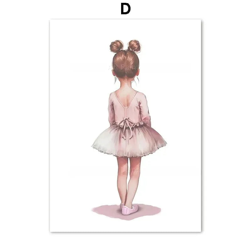 Ballet alphanumeric children's room canvas painting in frameless Nordic style, 13x18cm size