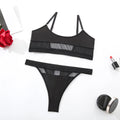 Black women's full cup bra and matching panties set with adjustable straps