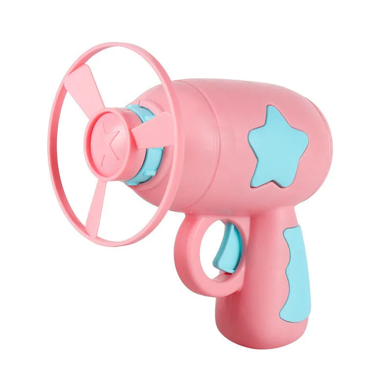 LED flashing flying saucer launcher toy set with colourful discs and gun