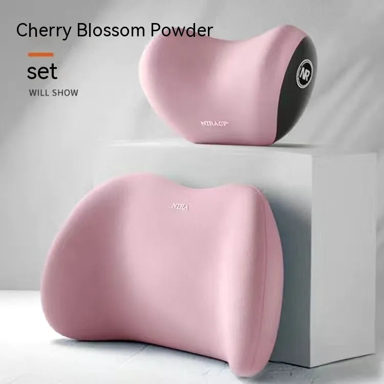 Black memory foam car headrest and lumbar support pillow set with milk silk cover.