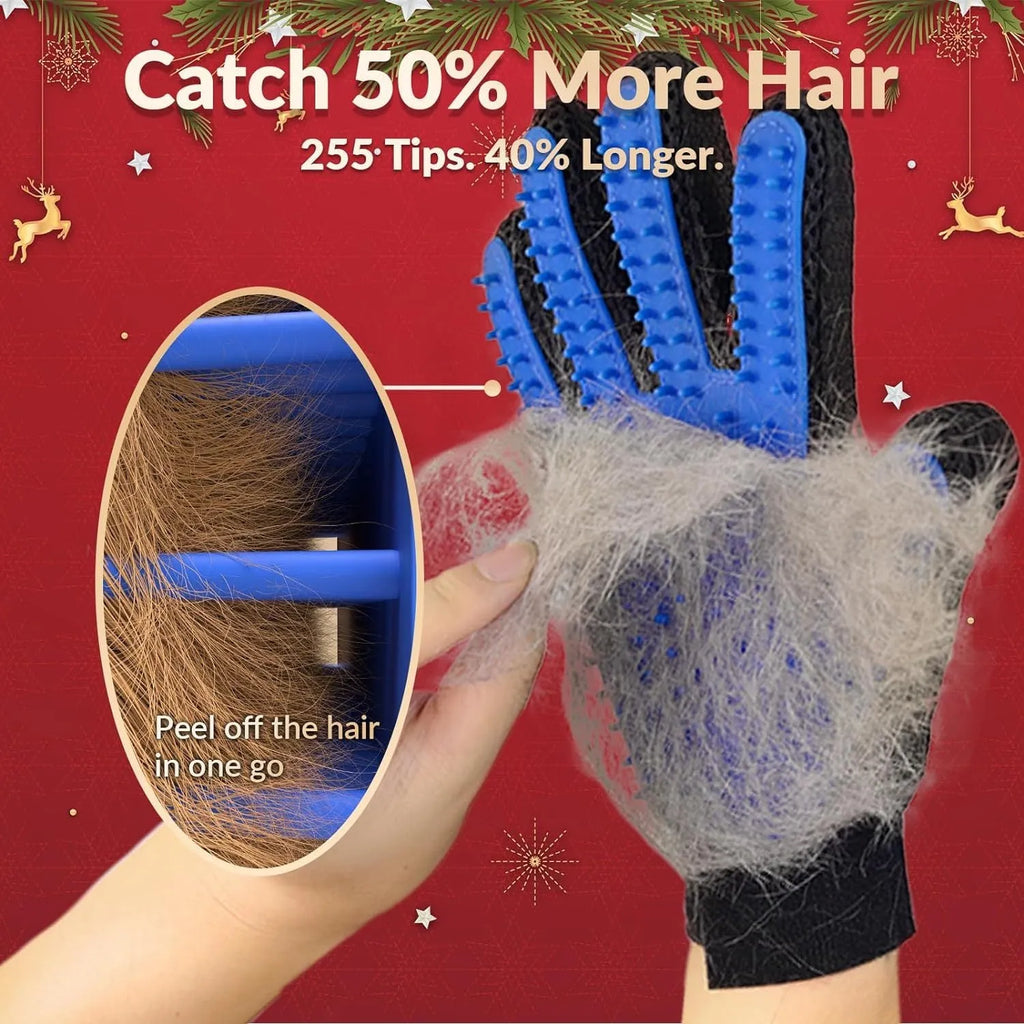 Blue silicone pet grooming gloves with 255 massage tips for dogs and cats