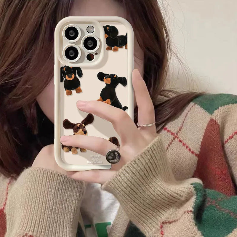Cream TPU sausage dog phone case shockproof for iPhone 13