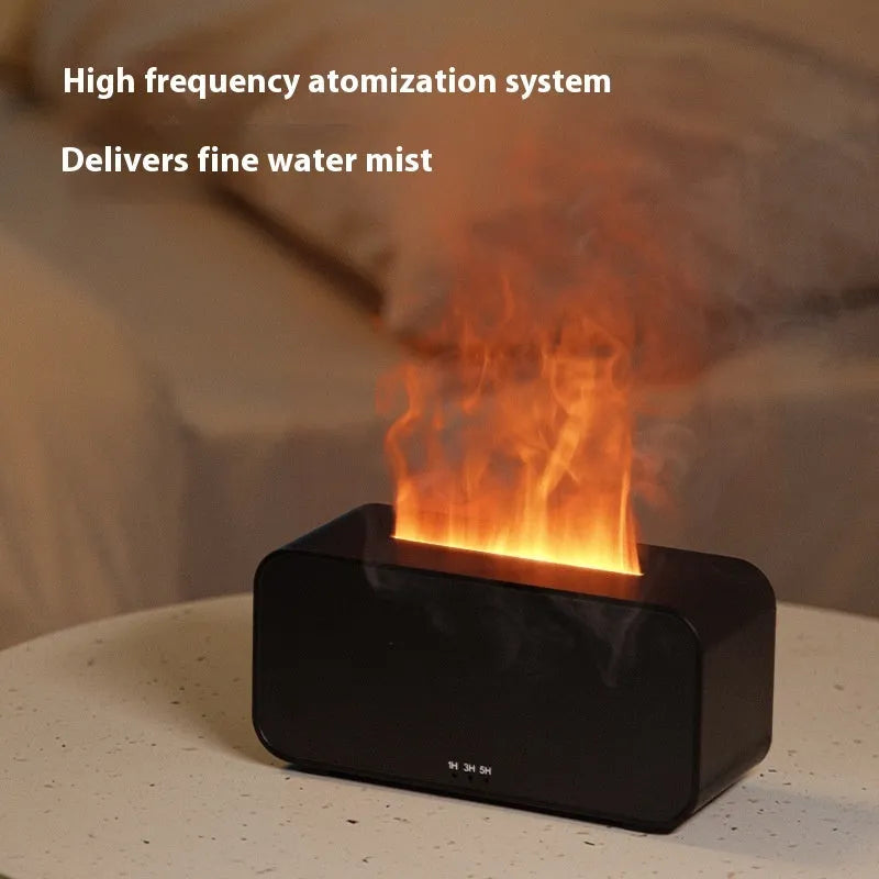 White and black USB aromatherapy diffuser with simulated flame and jellyfish smoke ring effects