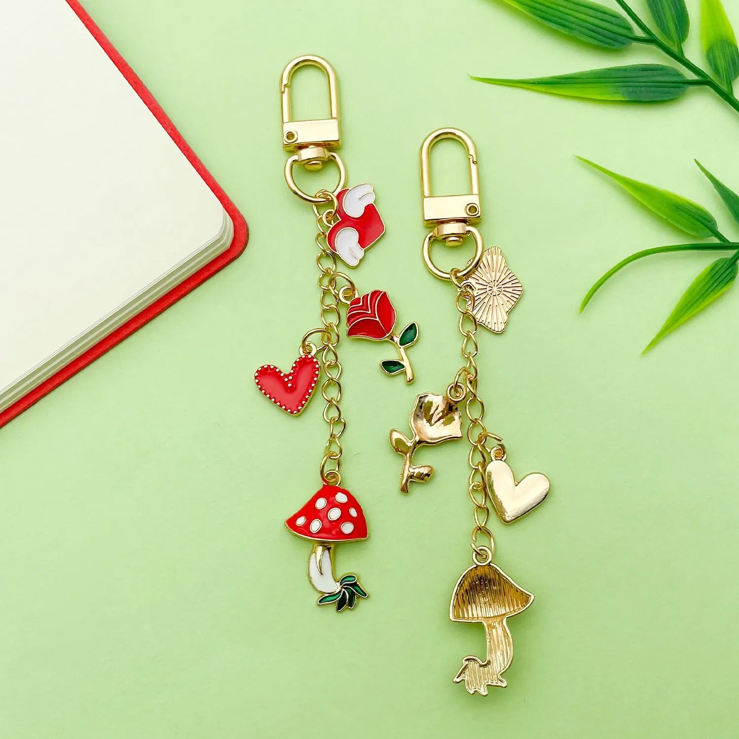 Red mushroom love heart rose heart-shaped alloy keychain with oil drip finish colour LS613