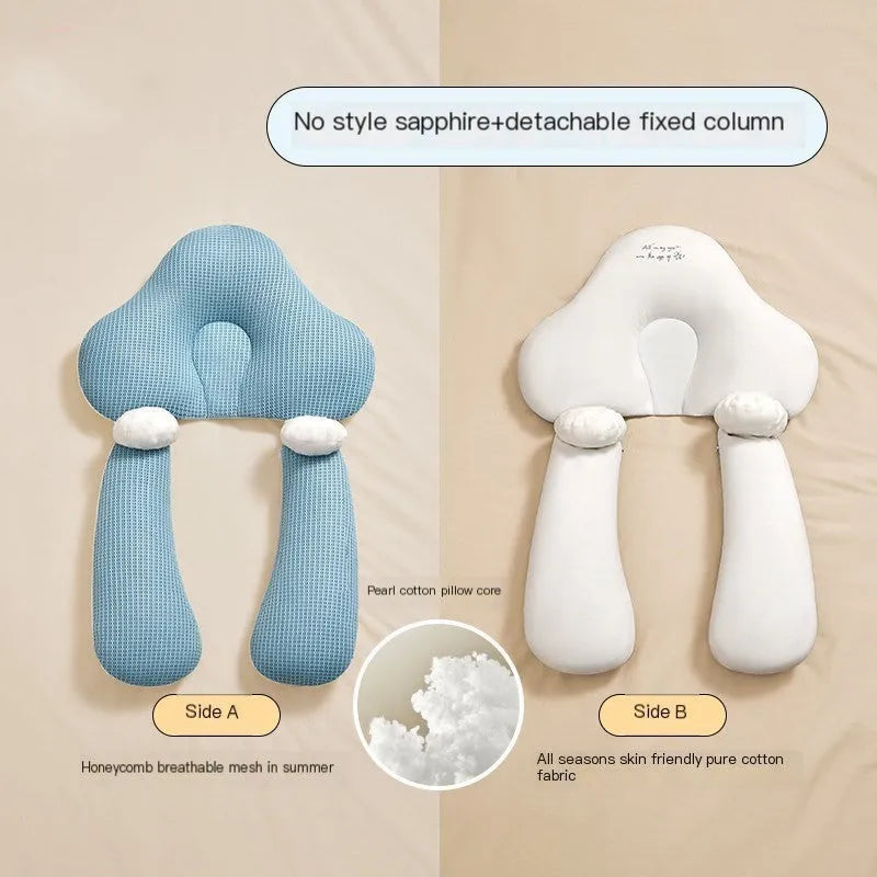 U-shaped baby head shaping pillow in pure cotton fabric with pearl cotton filler.