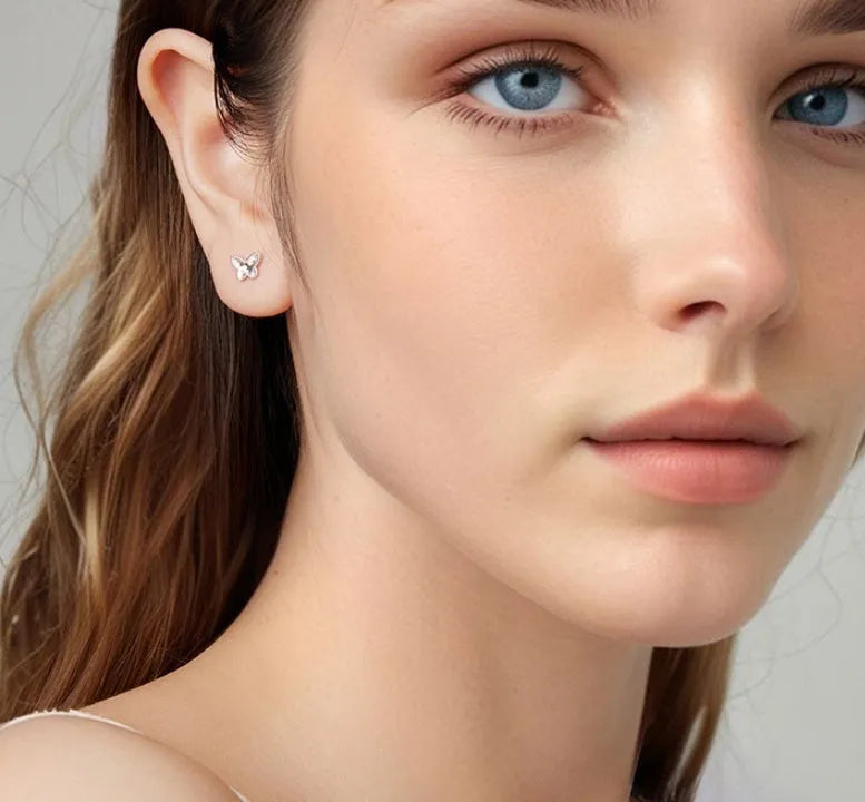 Pair of original S925 sterling silver shining butterfly stud earrings with electroplated finish for women
