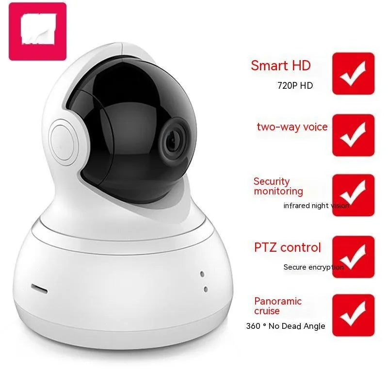 HD night vision 360-degree surveillance camera in white with wall mount and charger, 1080p WiFi indoor security monitor