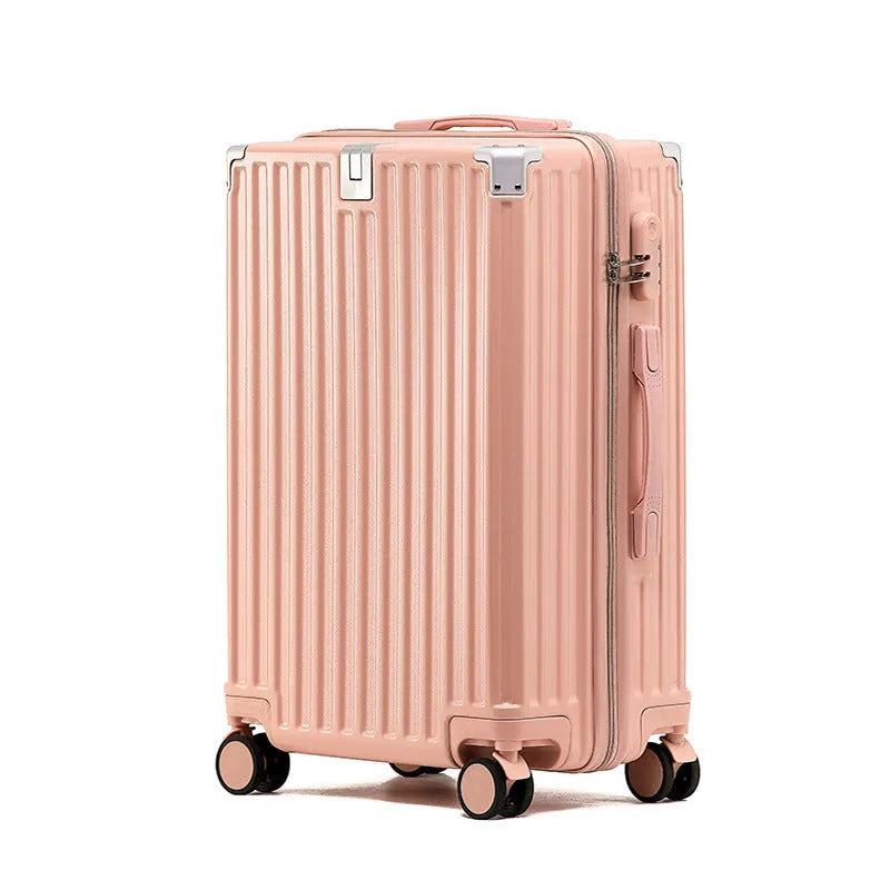 Hard shell aluminium frame luggage in avocado green with USB port and universal wheels.