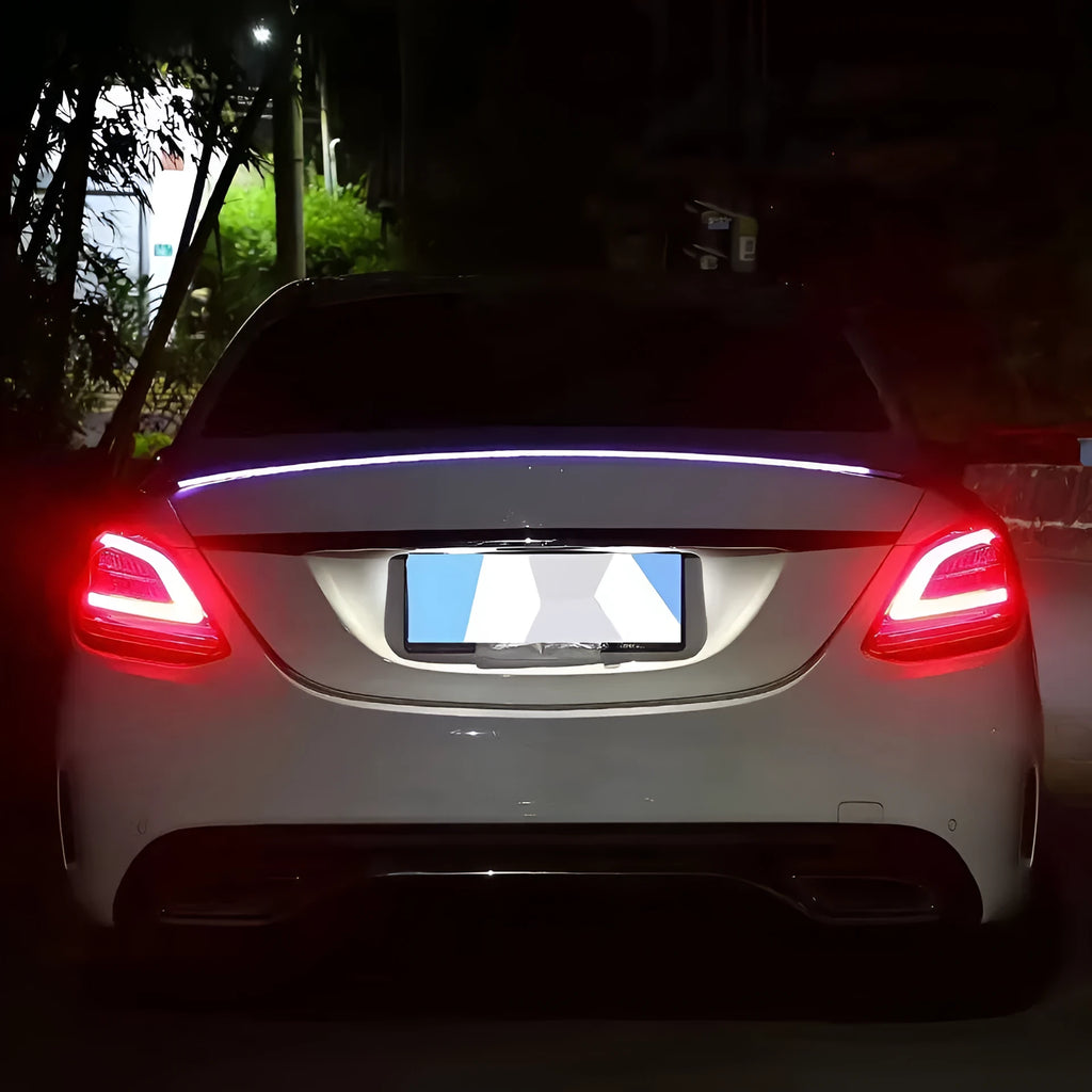Automobile LED streamer tail light for car boot in 1.2m and 1.3m sizes, showing red and colourful lighting options.