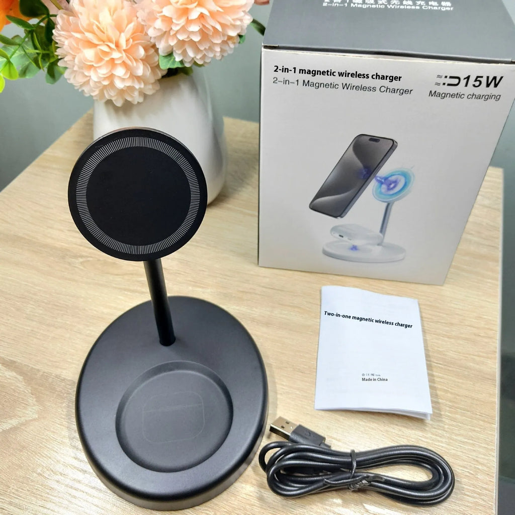 F179-White and F179-Black 30W vertical wireless fast charging stands with a cooling hole.