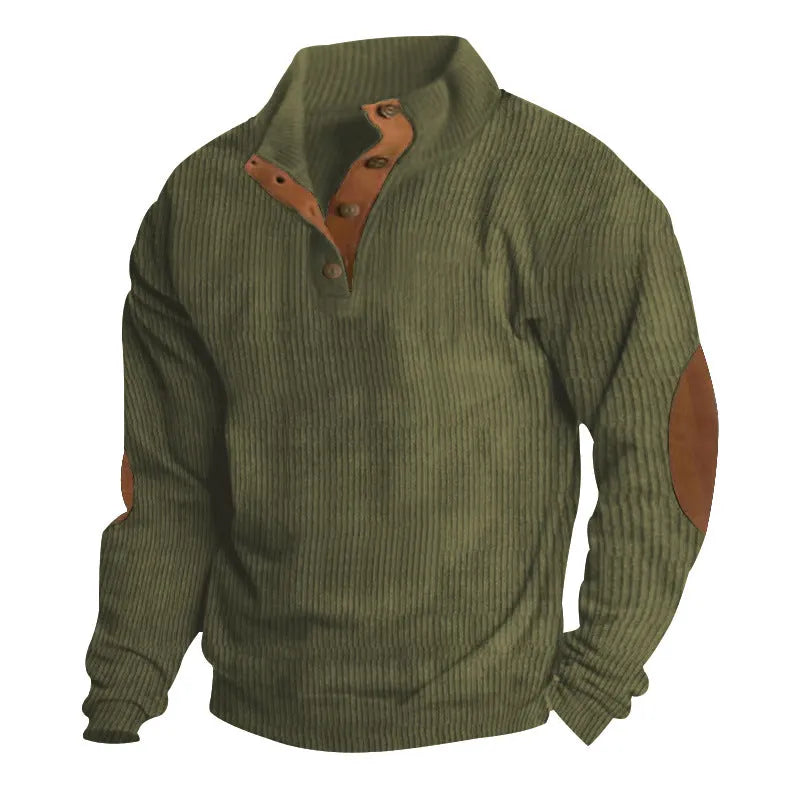 Men's casual stand-collar long sleeve pullover sweatshirt in solid colour with striped design, loose fit polyester top