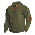 Men's casual stand-collar long sleeve pullover sweatshirt in solid colour with striped design, loose fit polyester top