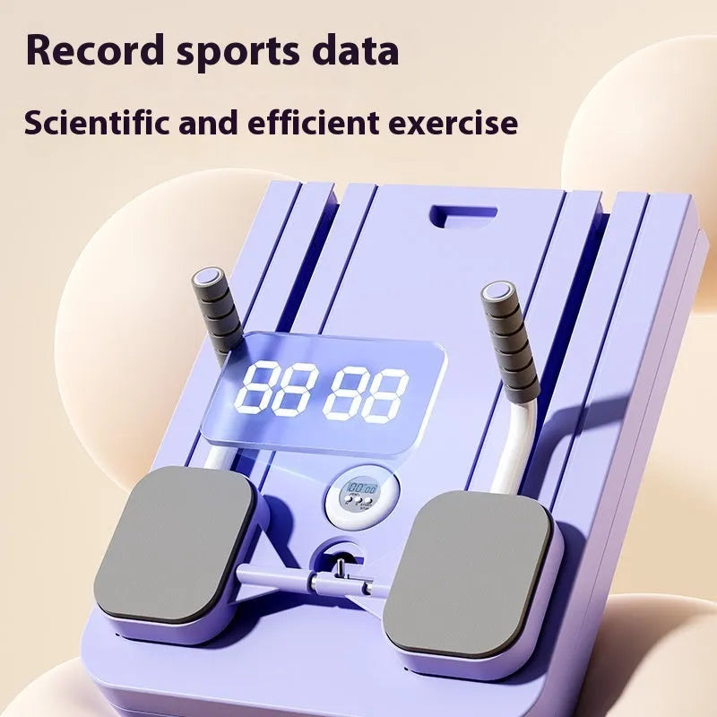 Standard purple multifunctional fitness board with integrated automatic rebound abdominal wheel for home workouts.
