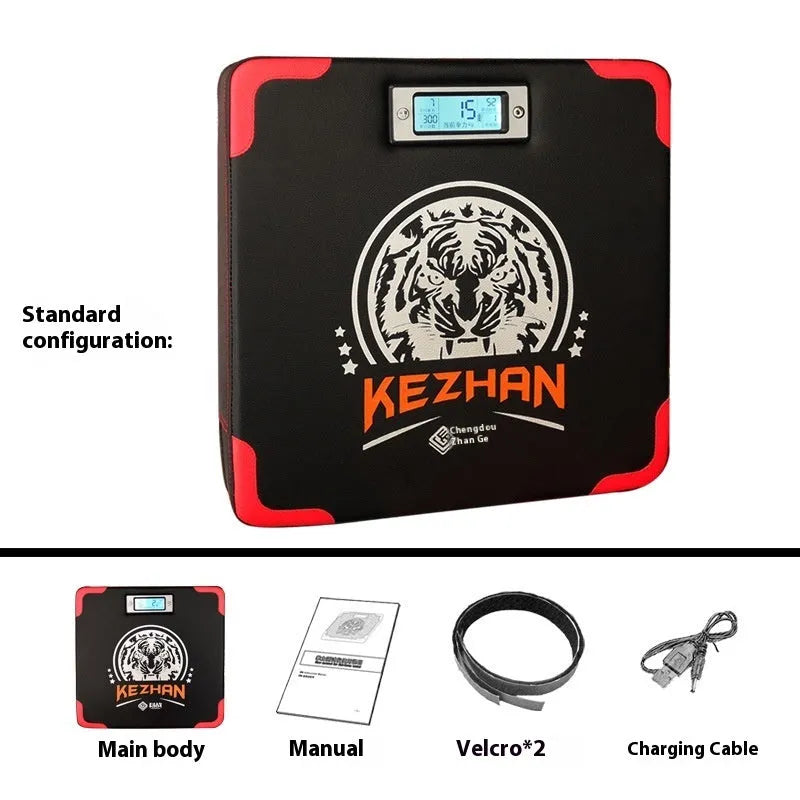 Smart hanging-type boxing training sandbag dynamometer with digital display and PU construction.