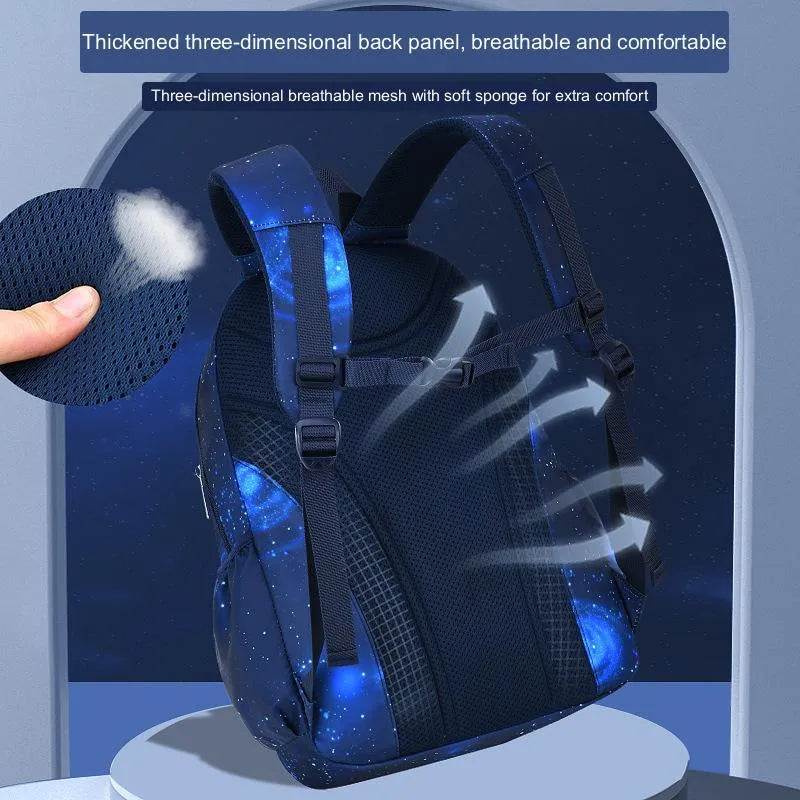 Primary school boys backpack large capacity 20-35L with side refrigerator pocket in royal blue