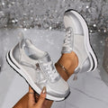 Women's flat bottom round toe lace-up pumps in gold, silver, black, and brown colours