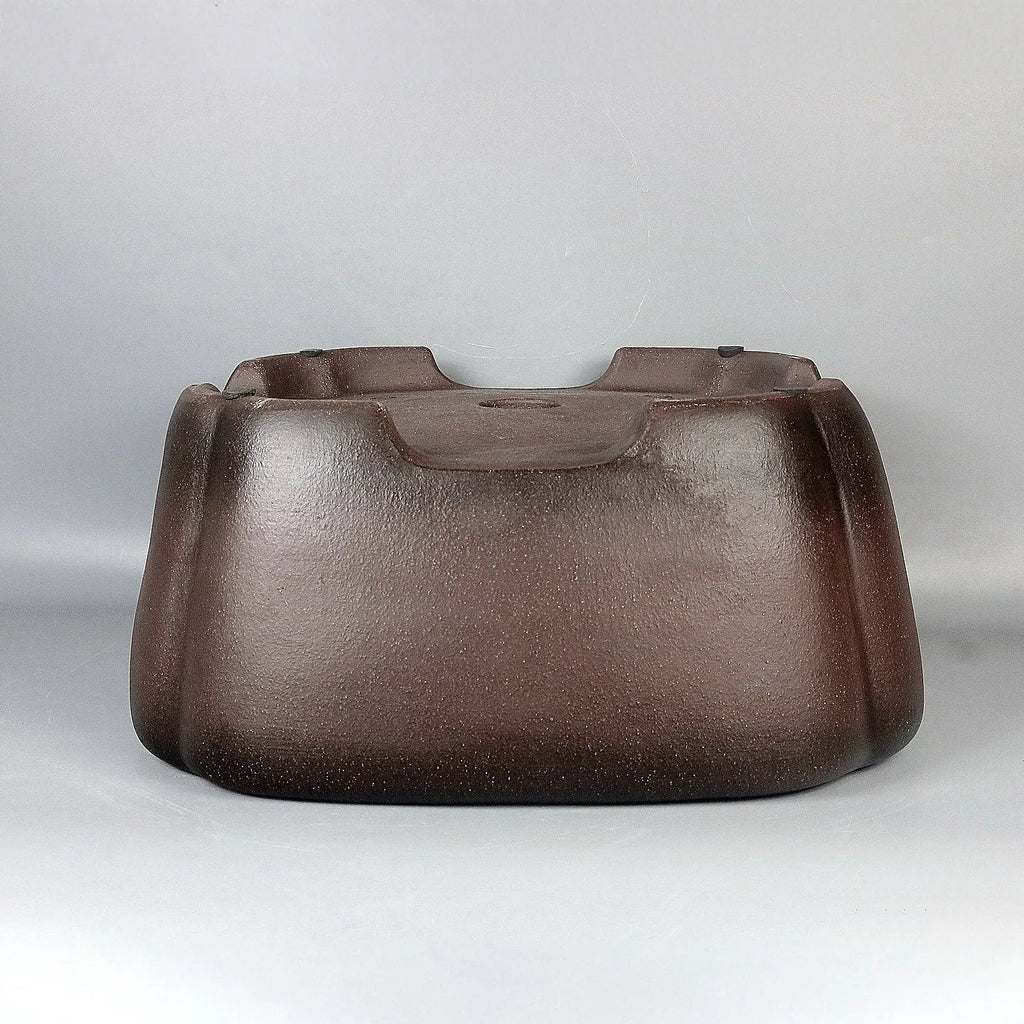 Handmade antique square purple sand ceramic bonsai pot, 41x41x18cm outer dimensions