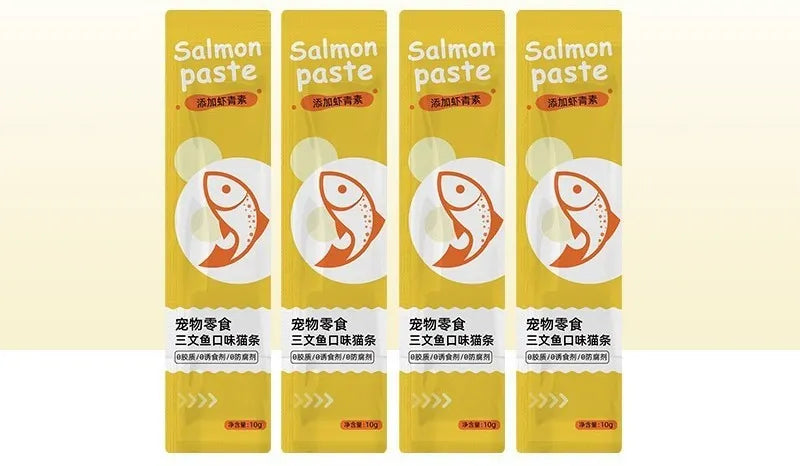 Pack of 10 cat strip snacks for kittens in four functional flavours
