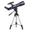 Dark blue children's monocular astronomical telescope with 16X-66X magnification on a tripod.