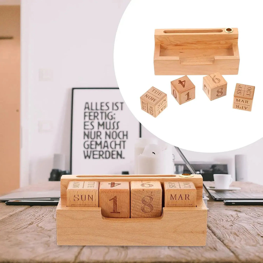 Solid wood simple desk calendar block in small and large size options