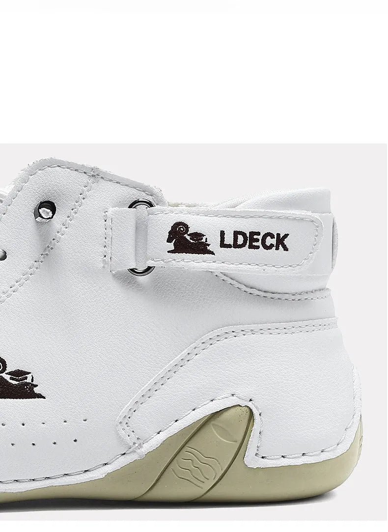 Men's khaki high top octopus shoes with a rubber sole and microfiber upper