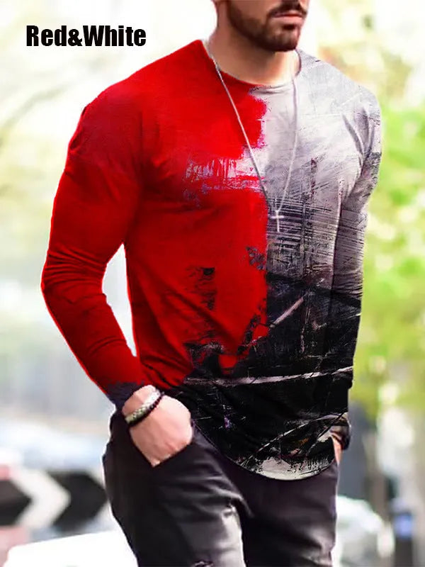 Men's long-sleeved camouflage print T-shirt with round neck and straight version fit in black colour