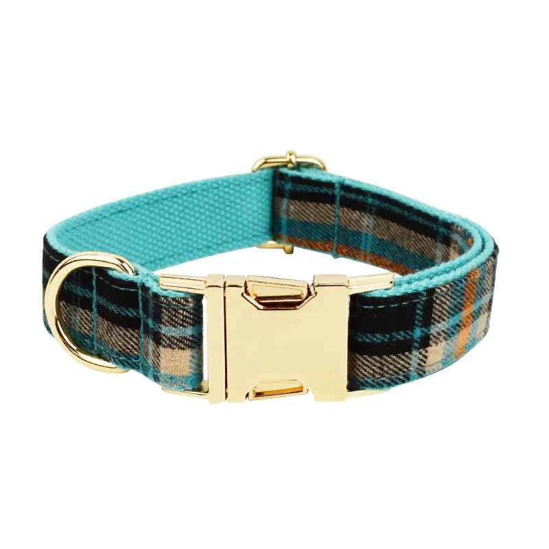 Green retro pet collar and leash set with matching dog vest and bow accessory