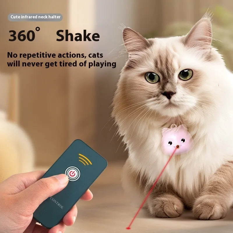 Rechargeable remote control cat collar with infrared halter toy in pink and blue options