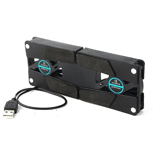 Rotatable USB cooling fan pad with 2 fans for laptop, foldable alloy design, anti-slip rubber gasket