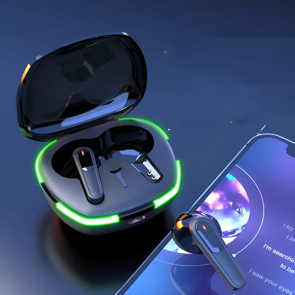 Black matte finish Bluetooth headset with charging cabin for outdoor running and mountaineering.