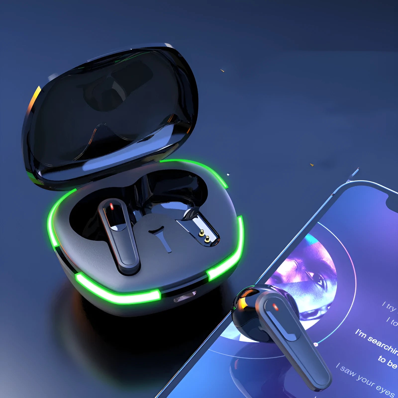 Black matte finish Bluetooth headset with charging cabin for outdoor running and mountaineering.