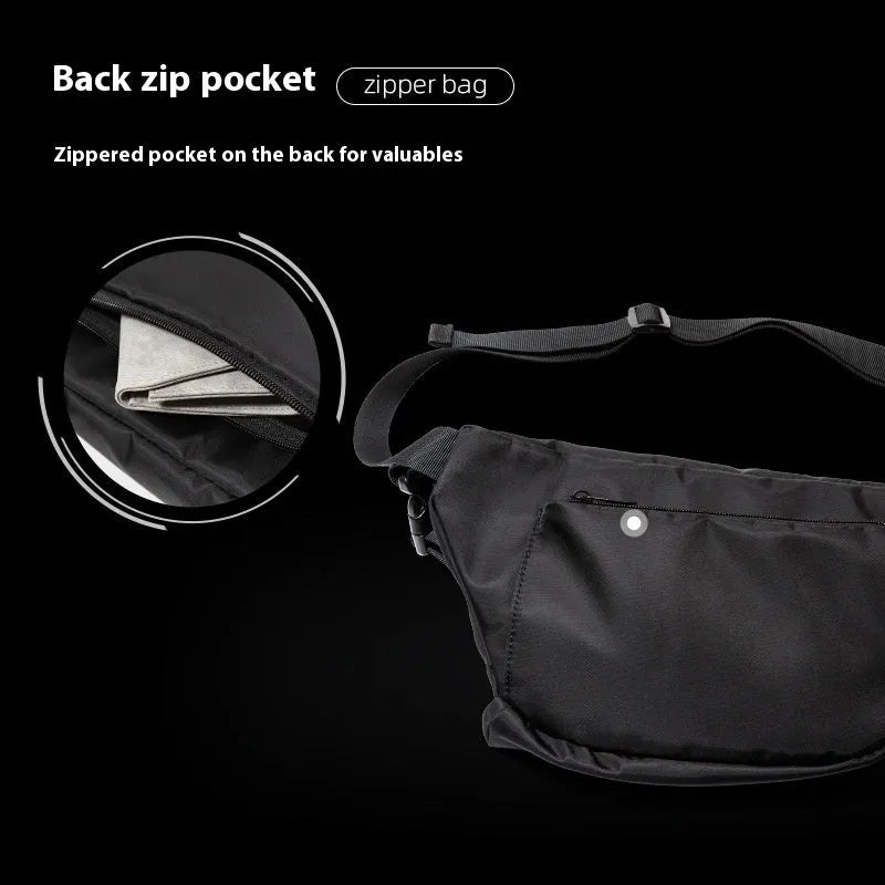 Black men's slanted chest bag made from Oxford fabric with sewing line details