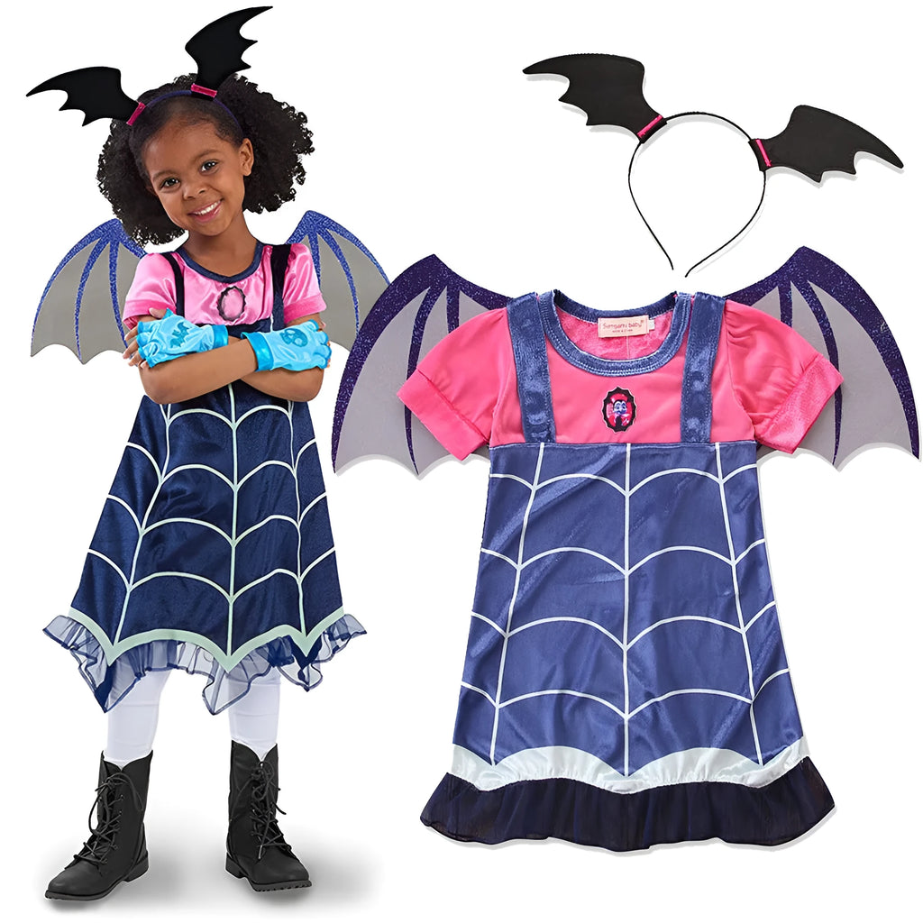 Blue cotton princess Halloween dress for children with short sleeves and Asian sizing
