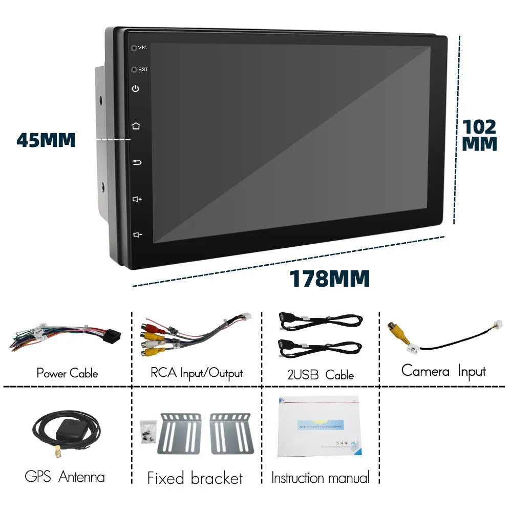 Universal car navigation radio with 7-inch touchscreen display for GPS and CarPlay.