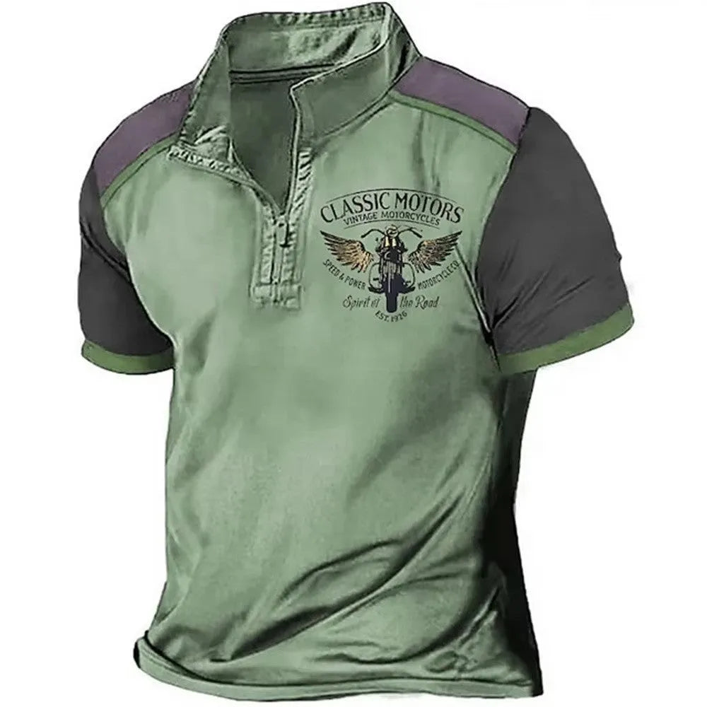 Men's loose fit golf polo shirt with 3D digital printed design on polyester bird eye cloth fabric