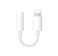 White Lightning to 3.5mm headphone adapter cable for iPhone showing 12cm TPU rubber cable with connectors