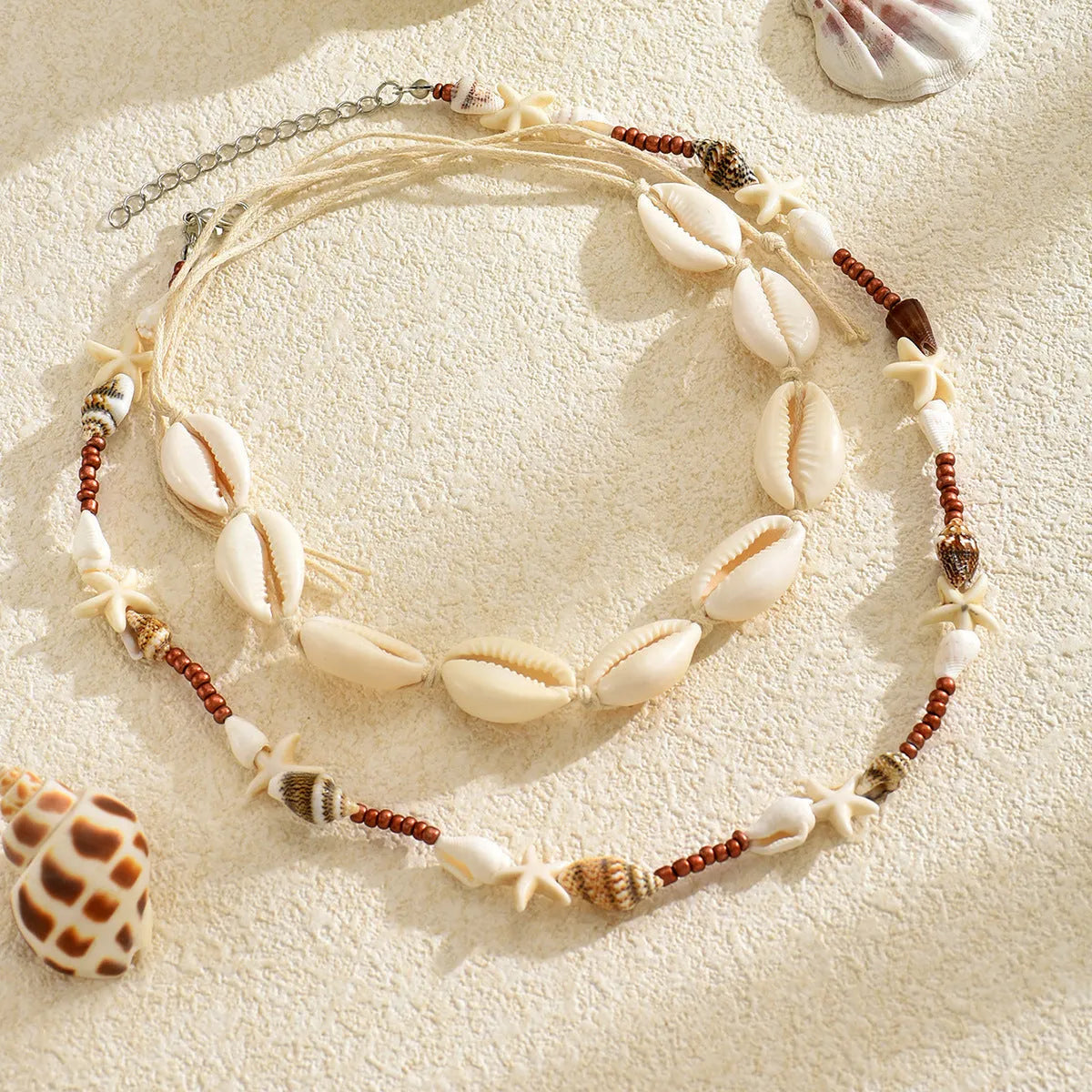 Women's geometric shell necklace with natural pendant on regular chain, colour X1900