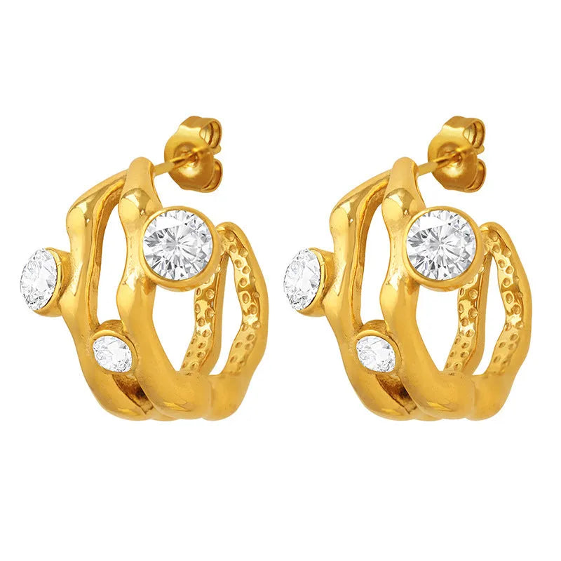 Titanium steel double C geometric earrings for women in gold or steel color