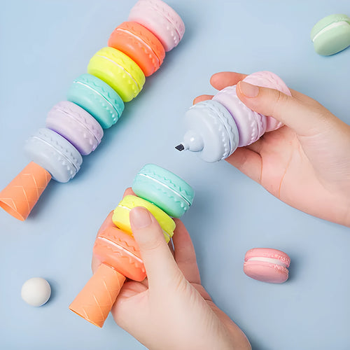 6 novelty cookie highlighter pens in macaron colours with fluorescent ink, detachable design, 178mm length