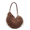 Handmade woven women's shoulder bag in European American retro style with double straps and built-in phone compartment