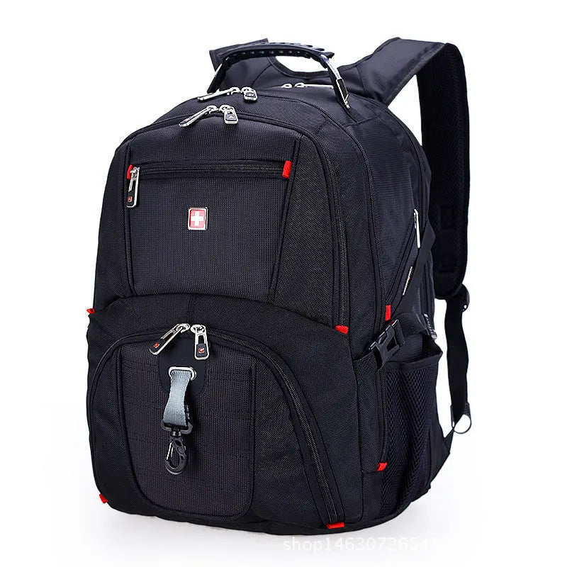 Large capacity computer backpack Oxford cloth black square vertical shape with multiple pockets for 14-inch laptop