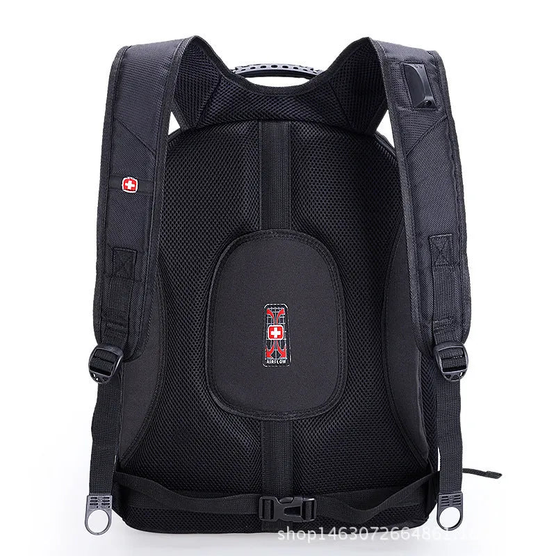 Large capacity computer backpack Oxford cloth black square vertical shape with multiple pockets for 14-inch laptop