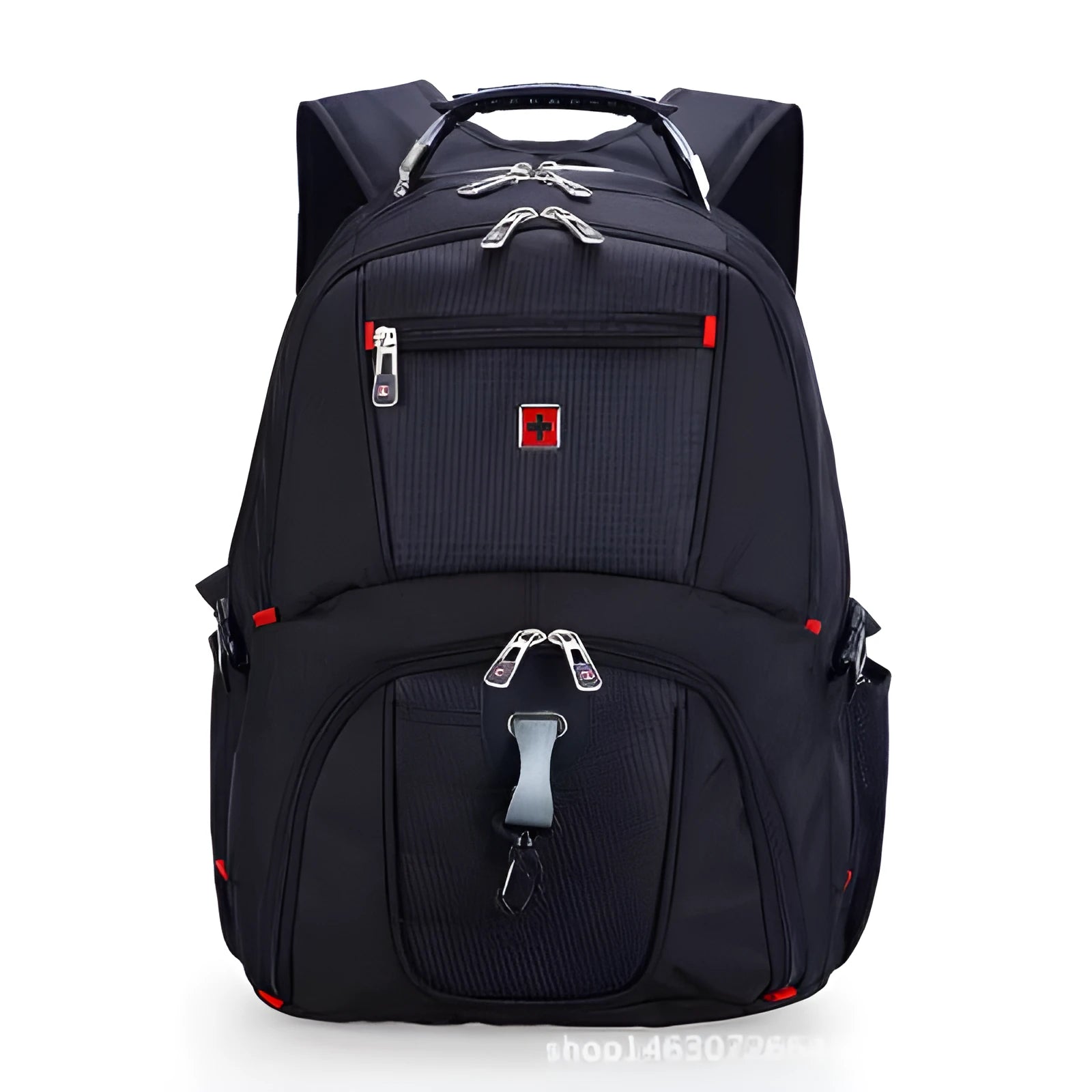 Large capacity computer backpack Oxford cloth black square vertical shape with multiple pockets for 14-inch laptop