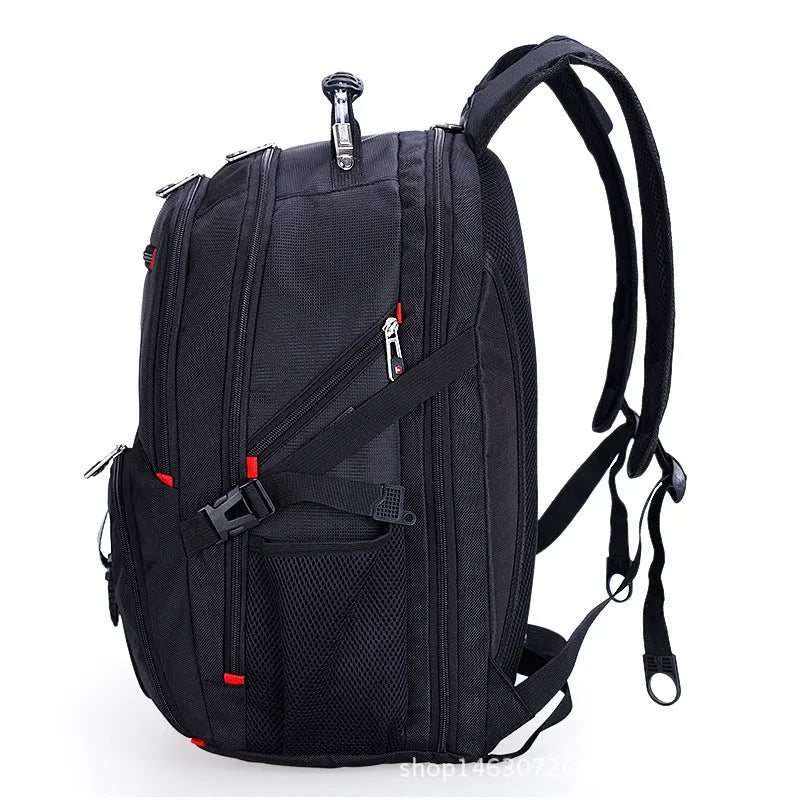 Large capacity computer backpack Oxford cloth black square vertical shape with multiple pockets for 14-inch laptop