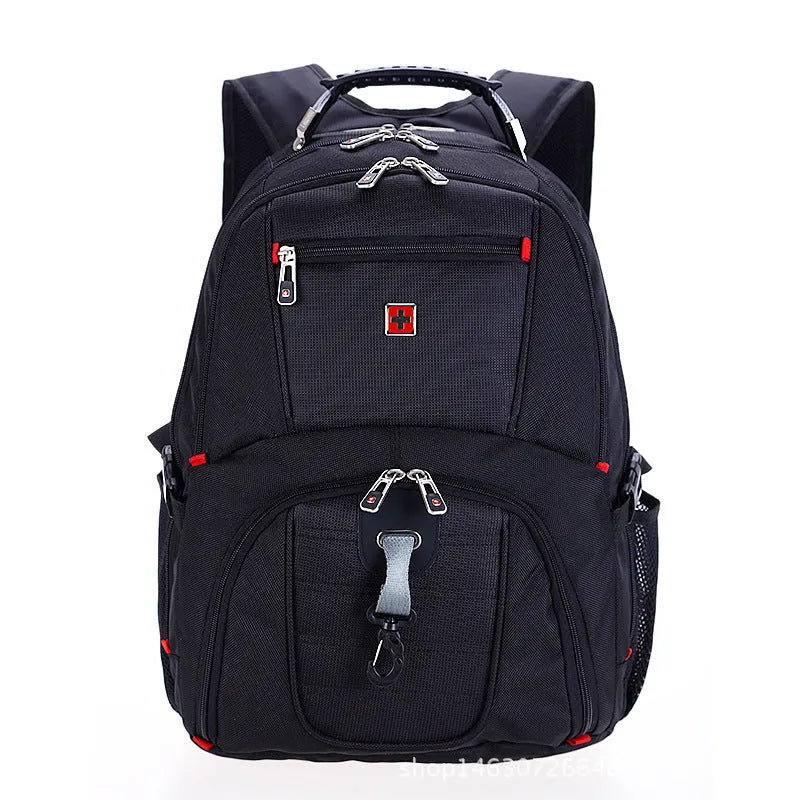 Large capacity computer backpack Oxford cloth black square vertical shape with multiple pockets for 14-inch laptop