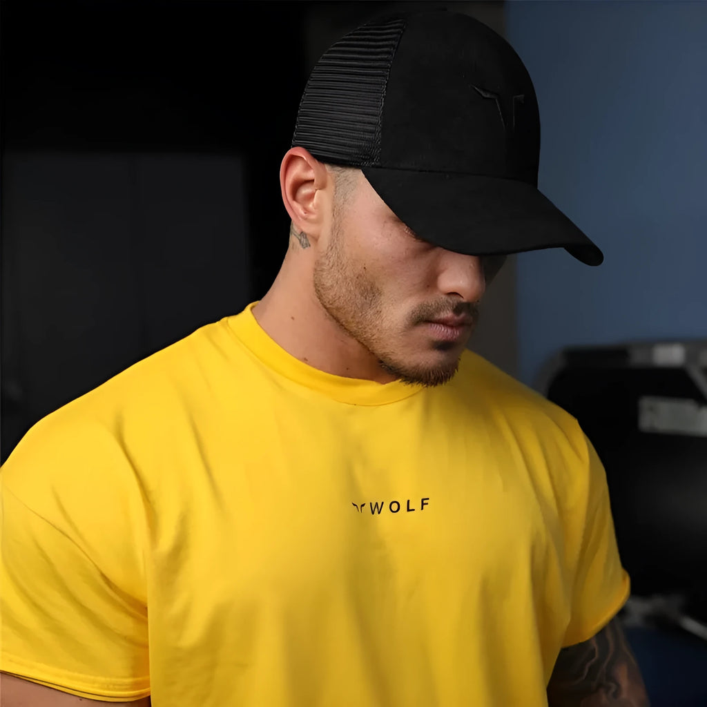 Cotton sports fitness running training top in yellow, black or white, sizes M to XXXL