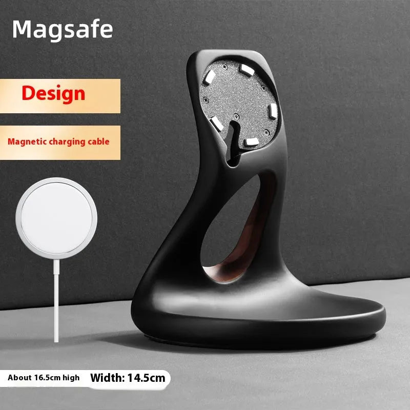 Creative MagSafe mobile phone holder resin storage rack with wireless charger slot and cable tray 16.5cm C11 style
