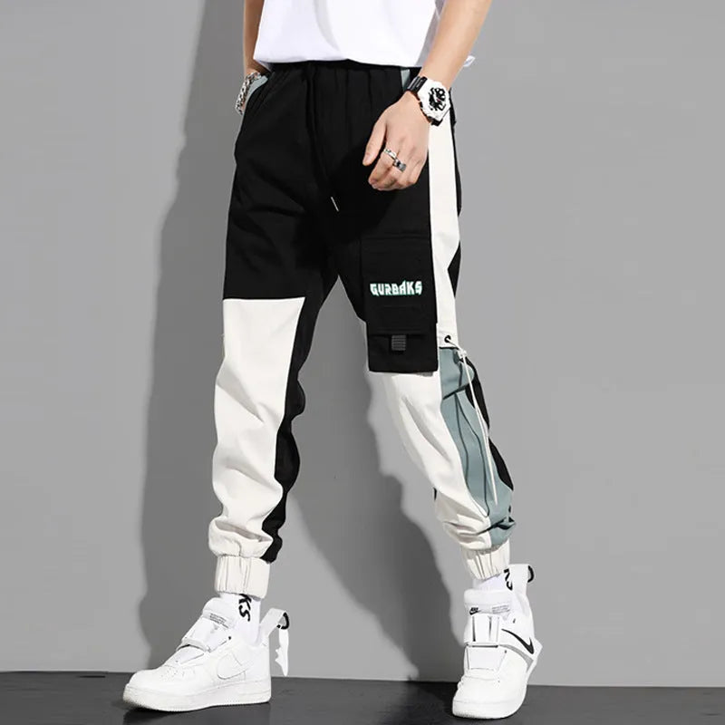 Men's cotton ankle-tied drawstring casual pants in 31 Black, skinny fit, side view